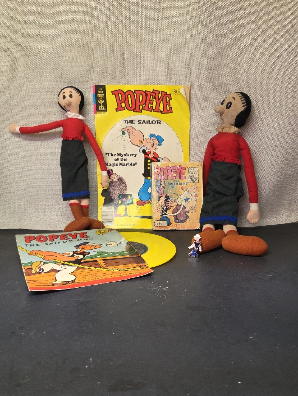 Vtg 1992 Olive Oyl Oil Plush Dolls,78rpm Popeye Record, Comic,‎ Big Little Book